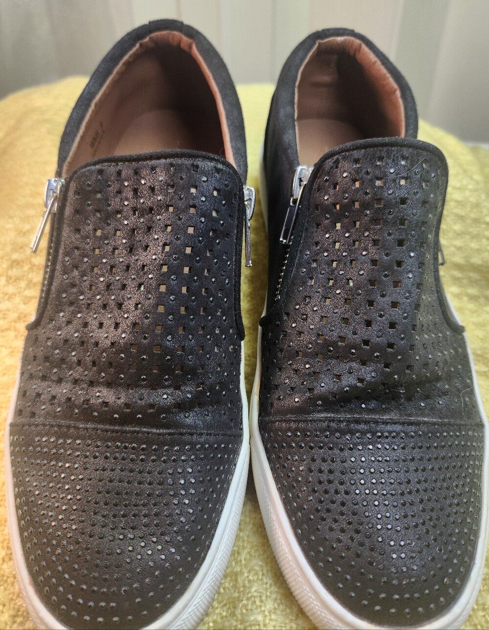 Report Collection Black Perforated Slip-On Loafers with Side Zippers